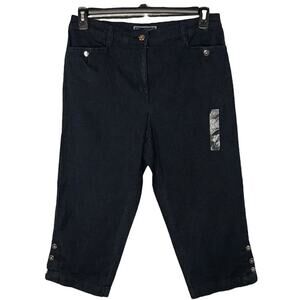 Karen Scott SZ 8 Denim Capris Comfort Waist Pockets Stretch Zip-Fly Dark Wash